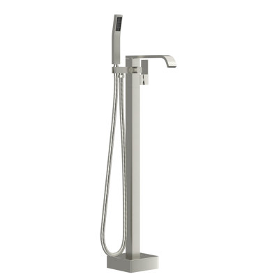 Floor Mounted Brushed Nickel Tub Faucet With Handheld Shower, High - Grade Lead Copper Core, Precision Ceramic Disc Valves, Splash Design, No Wall Drilling Needed Standing Hand Filler, Solid Brass