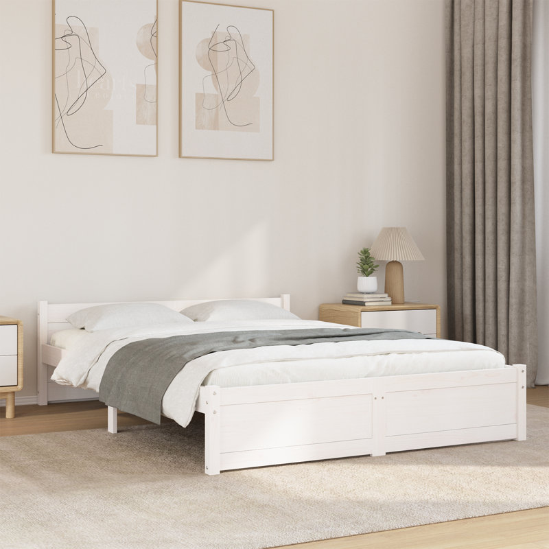 Bed Frame Solid Wood, White, European Double (140 x 200cm)