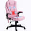 Fauteuil de bureau à 6 points de massage vibrant avec chaleur et dossier haut inclinable en lin avec dossier inclinable, accoudoirs rembourrés et télécommande, rose-1731077482