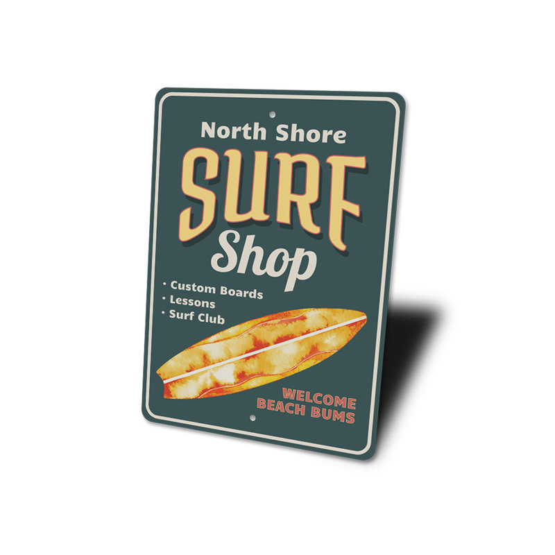 Enseigne en aluminium North Shore Surf Shop, H 14 po x l 10 po x P 0,04 po