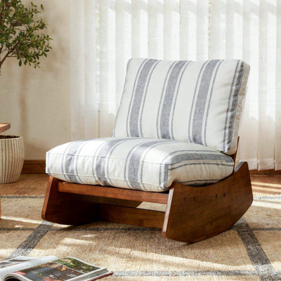 Chenille Upholstered Solid Wood Rocking Chair with Padded Seat and Back