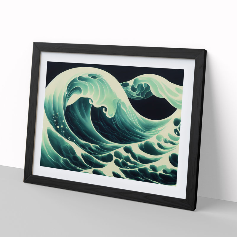 XH1022-8745X Surreal Japanese Wave Vol.2 Abstract - Single Picture Frame Print, 46cm H x 64cm W x 2cm D, Black