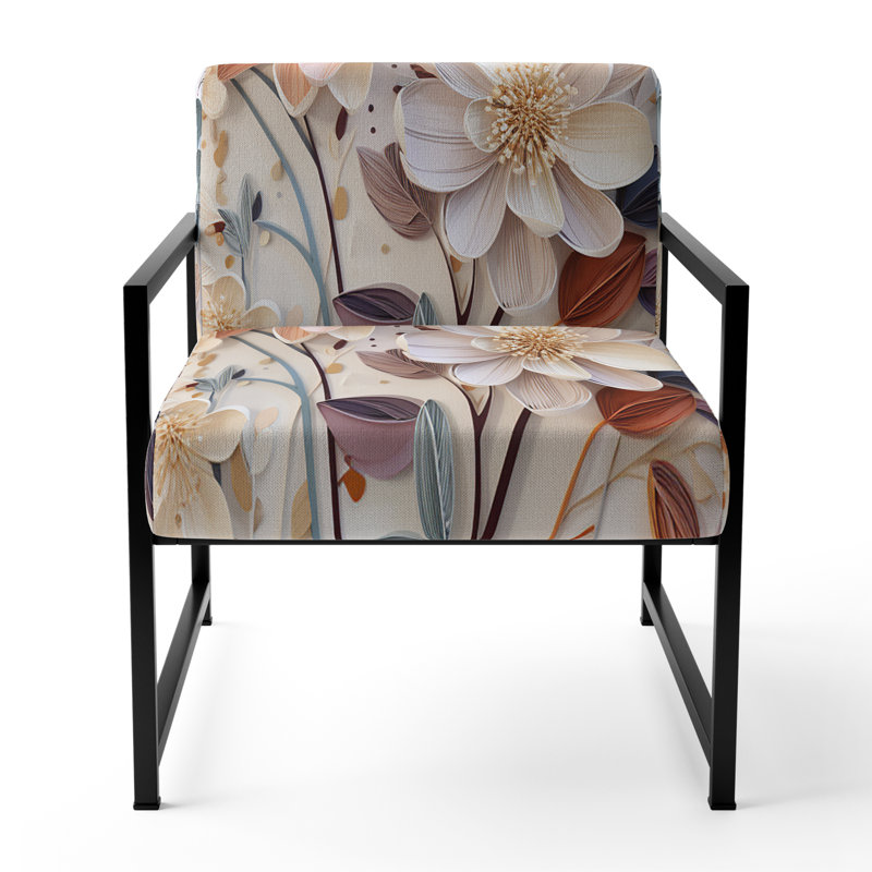 Chaise d'appoint rembourrée White Botanical Collage, Noir