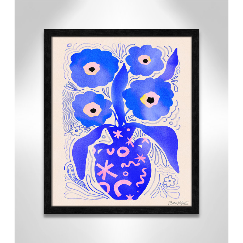 «Blue Flowers Matisse» par Bloom, 16'' W x 19'' H, Impression encadrée, Grain de bois noir