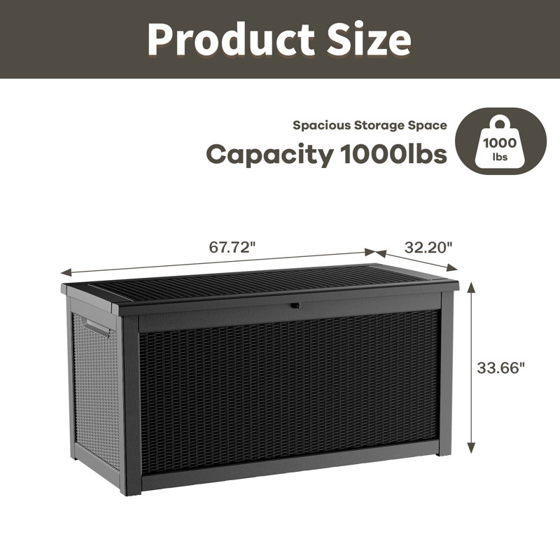 260 Gallons Resin Waterproof Easy-Assembly Outdoor Storage Box, Black
