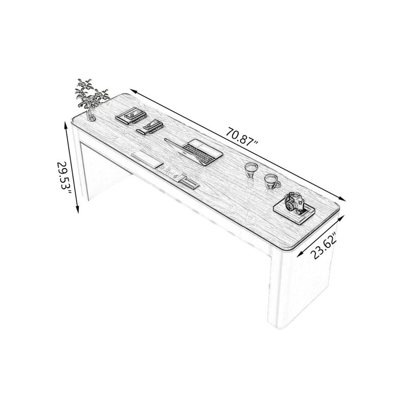 Bureau rectangulaire à 3 tiroirs en bois manufacturé brun noisette + kaki, H 29,53 po x l 70,87 po x P 23,62 po