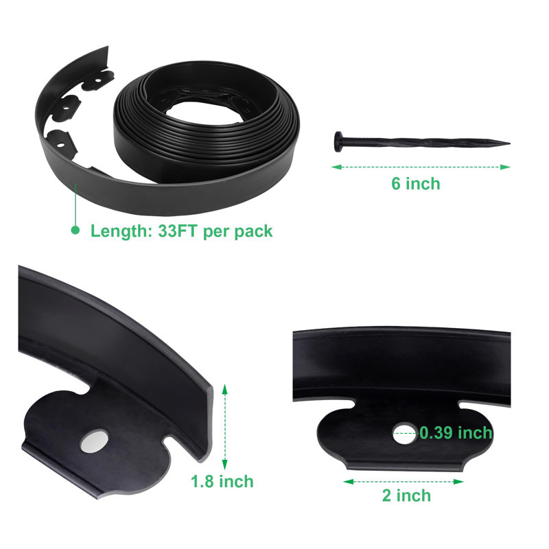 Black Flexible Plastic Landscape Edging Border Kit with Spikes