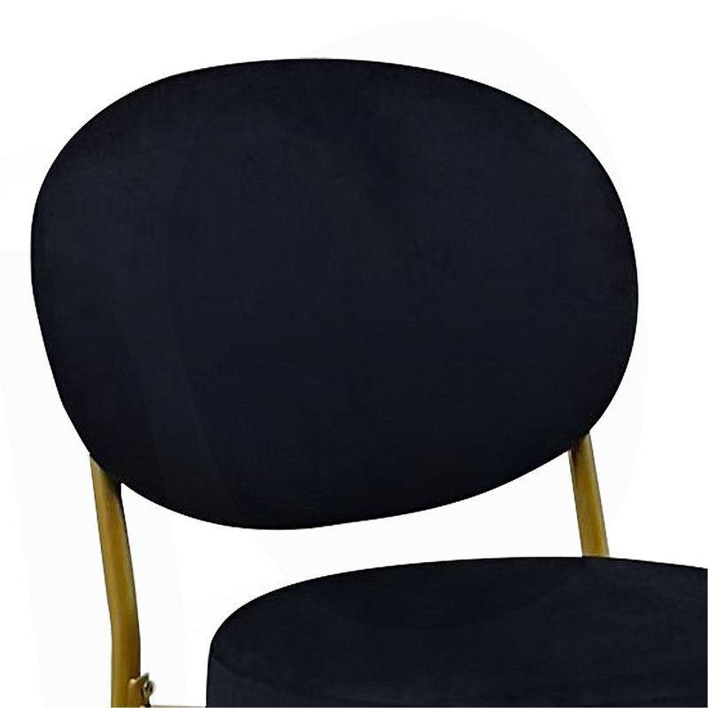 Ensemble de 2 tabourets de bar modernes en velours avec pieds en métal dorés et tabourets de comptoir ronds pour îlot de cuisine, bar personnel (noir)