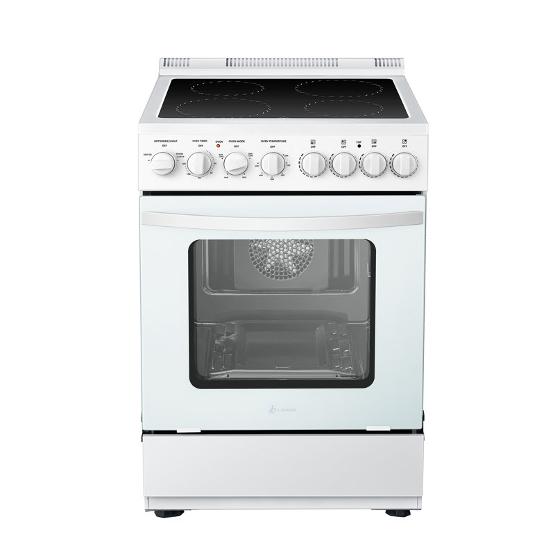 Lanbo 24 inch Freestanding Electric Range with Rotisserie and True Convection Oven, White