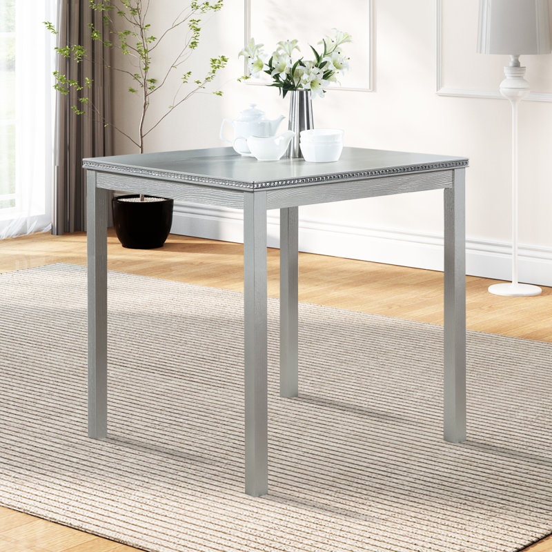 Table de salle à manger en bois carrée, table de cuisine pour petit espace, table de comptoir pour 4 personnes, gris argenté