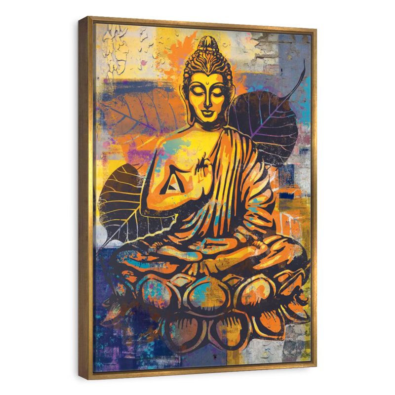 Bouddha assis en forme de lotus, Floating Frame Gold, 31" x 46"