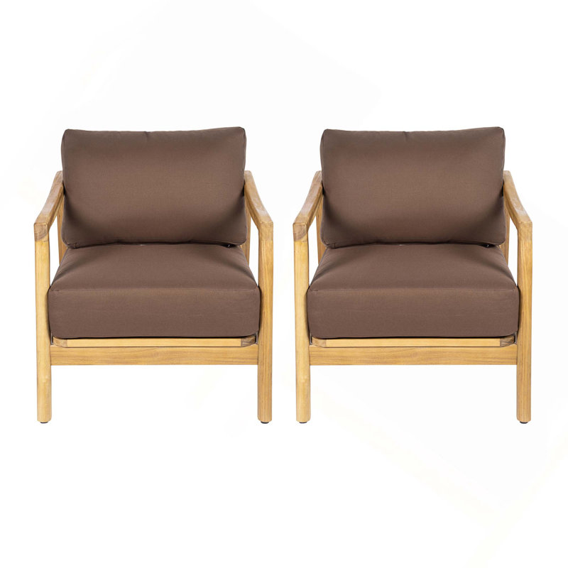 Fauteuil club d'extérieur en bois d'acacia 2PCS avec dossier en corde et coussins hydrofuges pour la terrasse et la cour