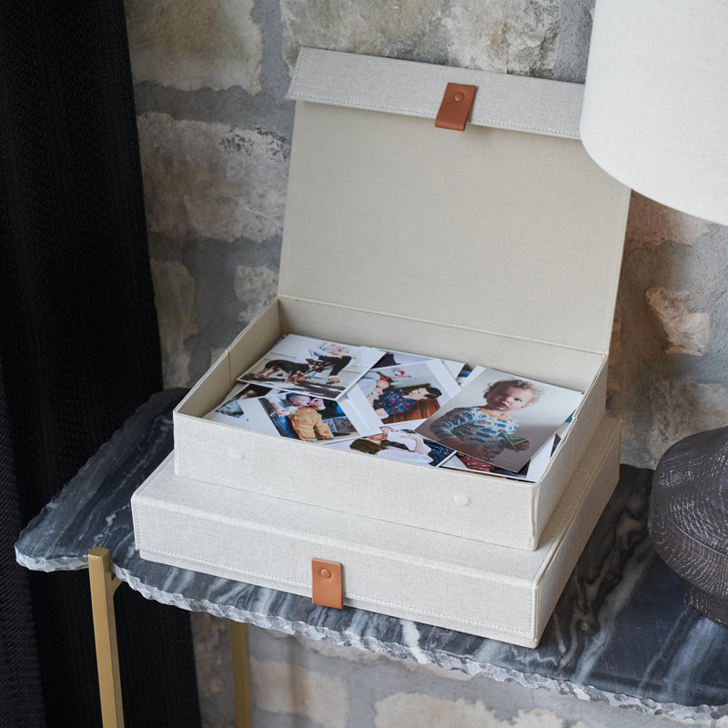Decorative Photo Storage Boxes With Lids - Set Of 2 Beautiful Linen Organizers Are Perfect To Safely Store Your Pictures, Documents, Scrapbooking Supplies, Keepsakes And Other Memories In Style