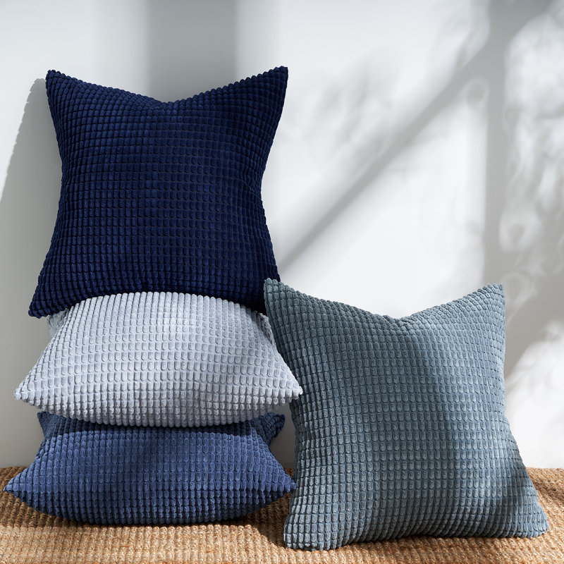 Corduroy Topfinel Throw Pillows Covers Multi Combo-Fluffy Corduroy Decorative Cushion Case Set of 4, Blue, 18"H x 18"W