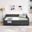 Lit de jour double avec lit gigogne double capitonné, avec dossier à boutons et clous en cuivre sur les accoudoirs ondulés, gris (80,5 po x 55,5 po x 27,5 po)-1215646615-1215646617