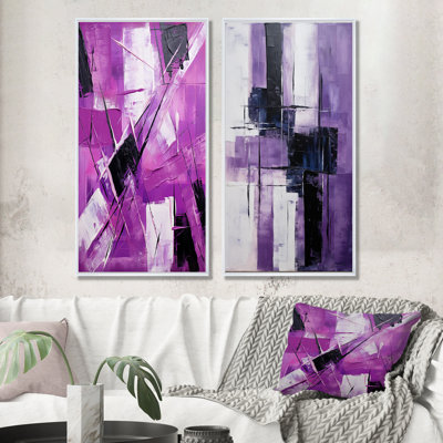 Tachisme mauve cubisme pinceau IV - ensemble de 2 impressions sur toile Tachisme