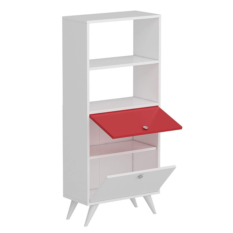 Loreen 138.6cm H x 60cm W Etagere Bookcase, White/Red