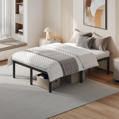 38cm H Black Metal Bed Frame With Non-slip Design, Steel Slat Support