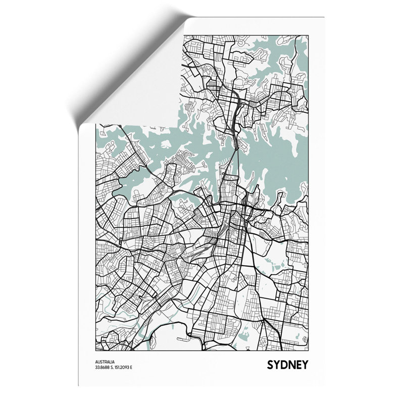 Map Sydney AUSTRALIA - Frameless Print, 84cm H x 59cm W x 0.1cm D