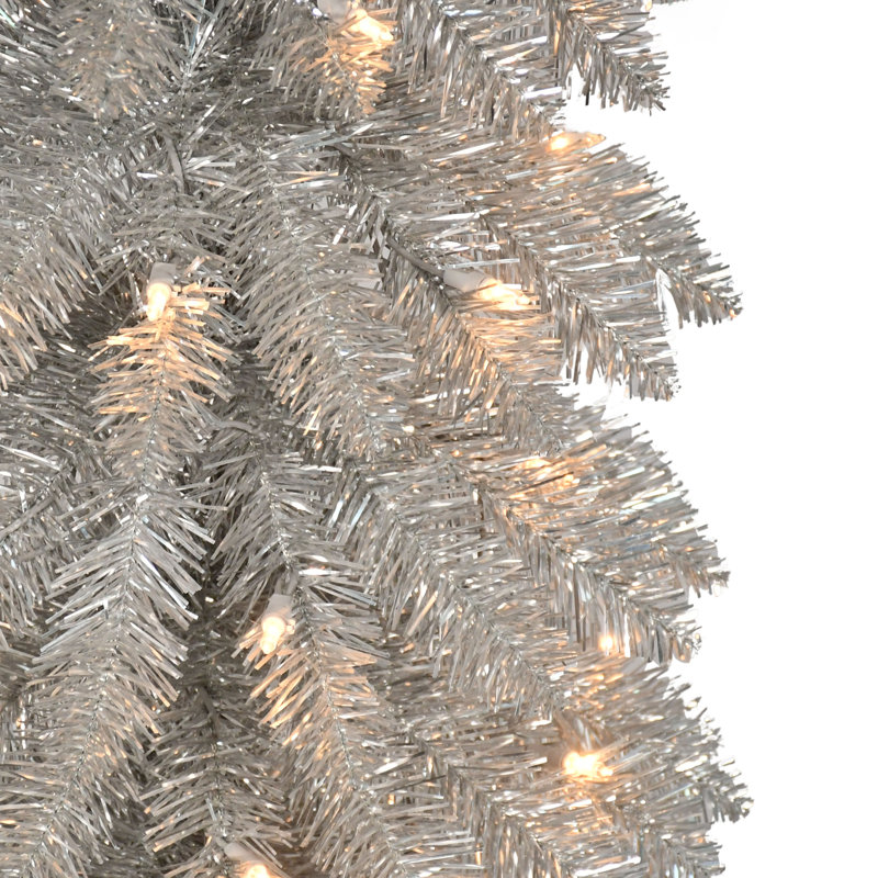 6' Pre-Lit Artificial Alpine Silver Pencil Tree