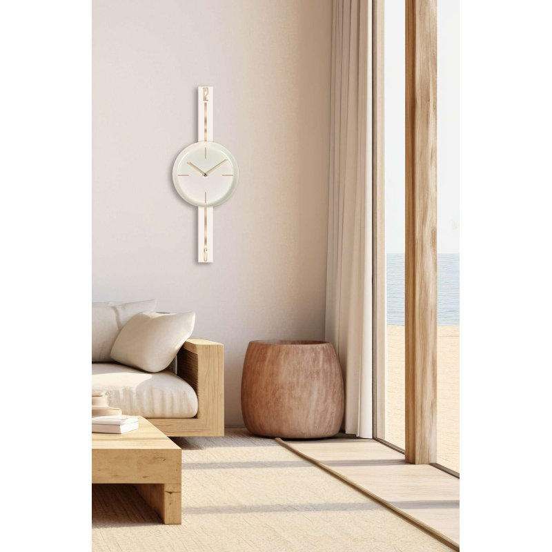 Horloge murale élégante Elegant, finition acier crème, 11,8 pouces de diamètre x 31,5 pouces de hauteur | Fabrication 100% acier, épaisseur: 0,04 pouce | Décoration élégante, parfaite pour les salons et les bureaux