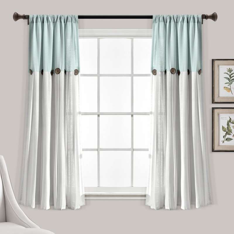Semi Sheer Curtain Single Panel, Blue/White
