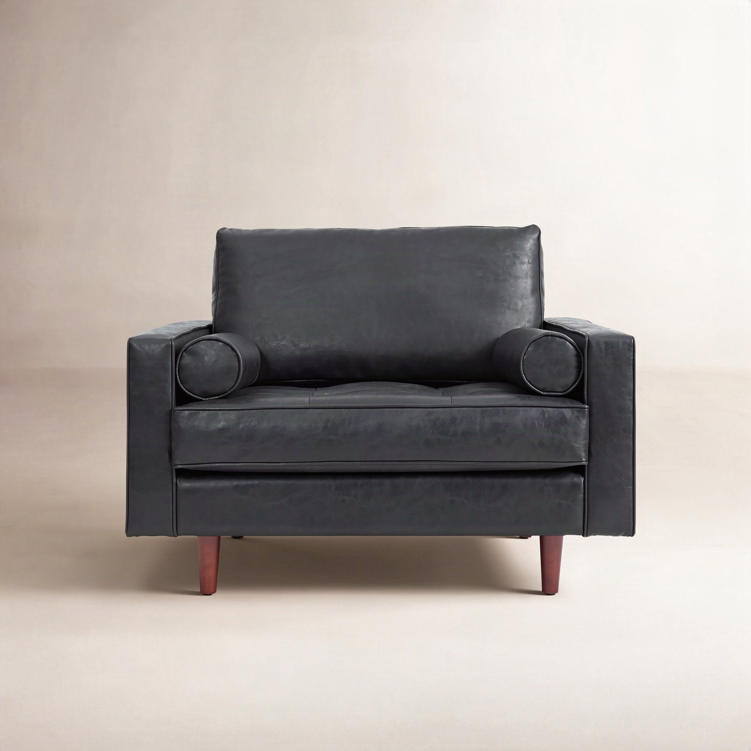 Geo Genuine Leather Armchair, Vintage Black Genuine Leather
