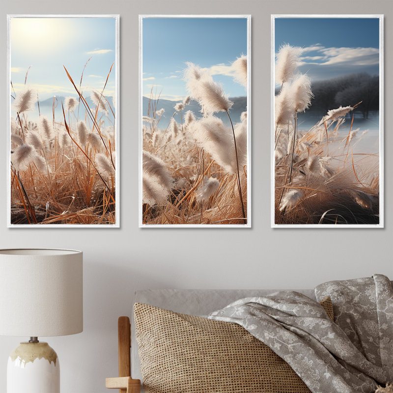 Meadow Winter Scenery I - Ensemble de décoration murale Meadow, Cadre flottant blanc, H 32 po x l 48 po x P 1 po