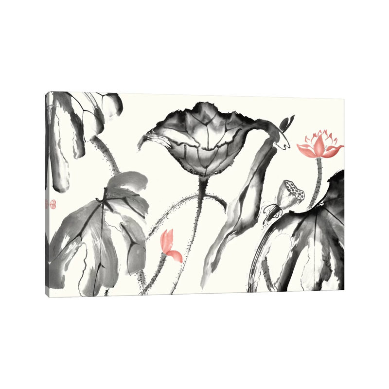 Lotus Study with Coral I 1 Piece Wrapped Canvas Painting, 152.5 cm H x 101.5 cm W