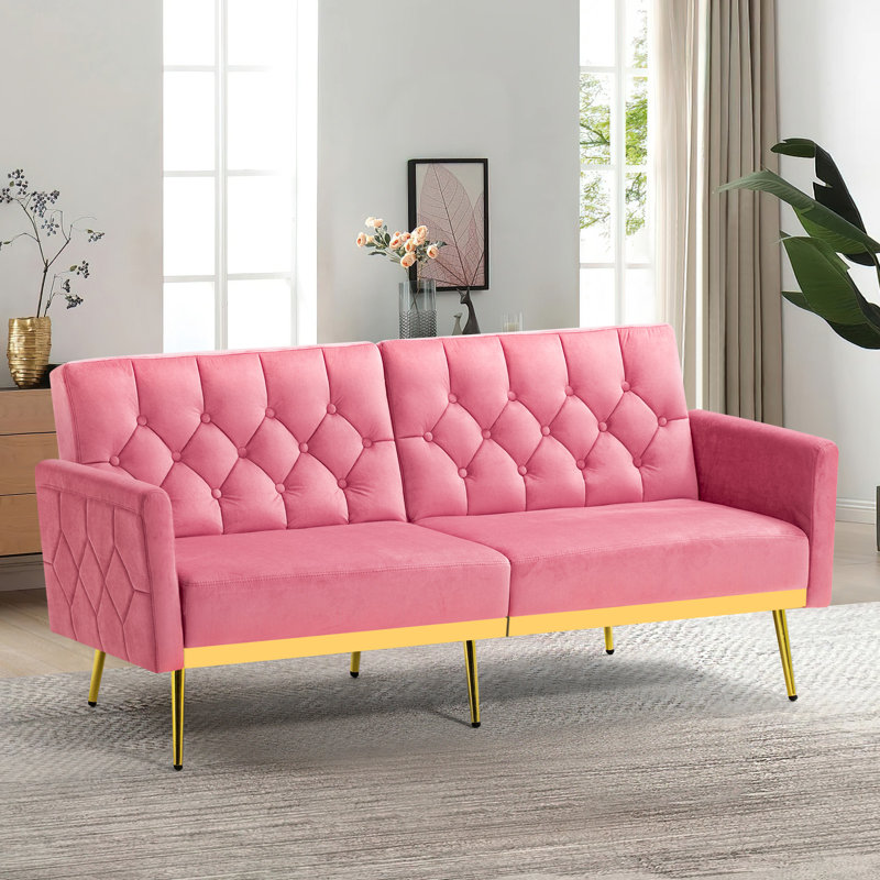 Zineta 67'' Velvet Sleeper Sofa, Pink