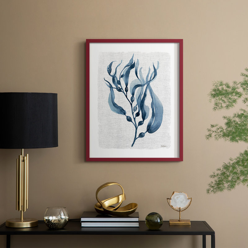Reproduction encadrée bleu marine de varech I - bois massif, H 11 po x l 9 po, Rouge