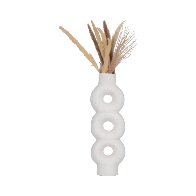 Ceramic Textured Stacked Circles Vase, White, Novelty, 17" H x 6" W x 3" D