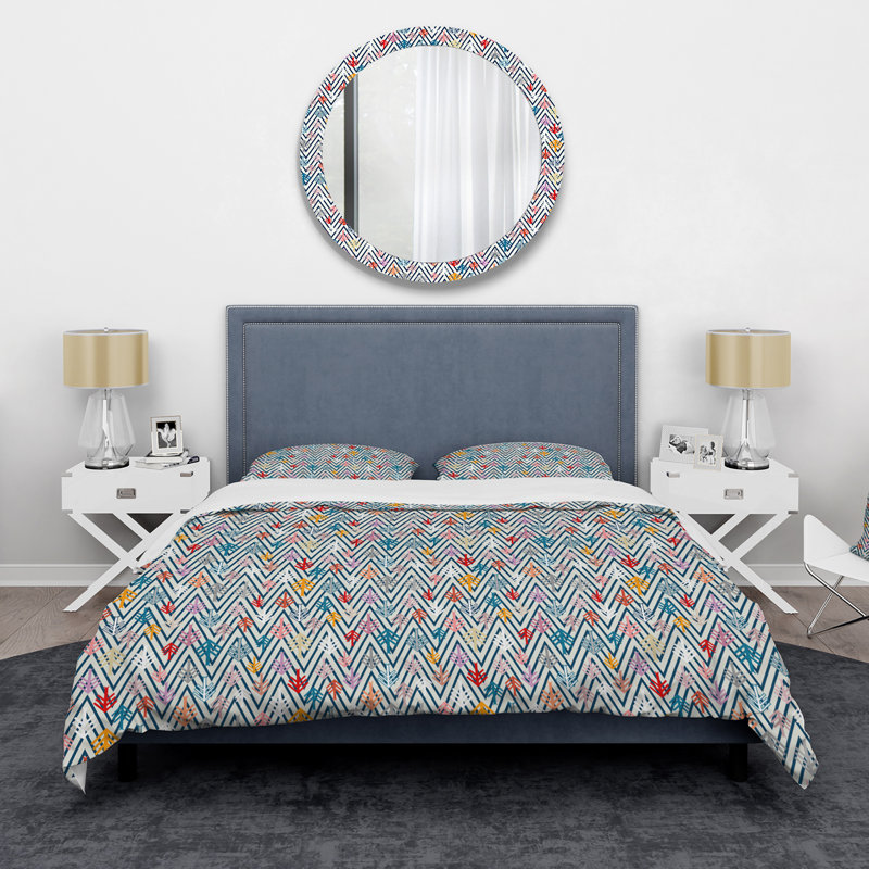 «American Indian Inspired Triangular Geometrics I» - Ensemble de housse de couette moderne - Polyester en microfibre
