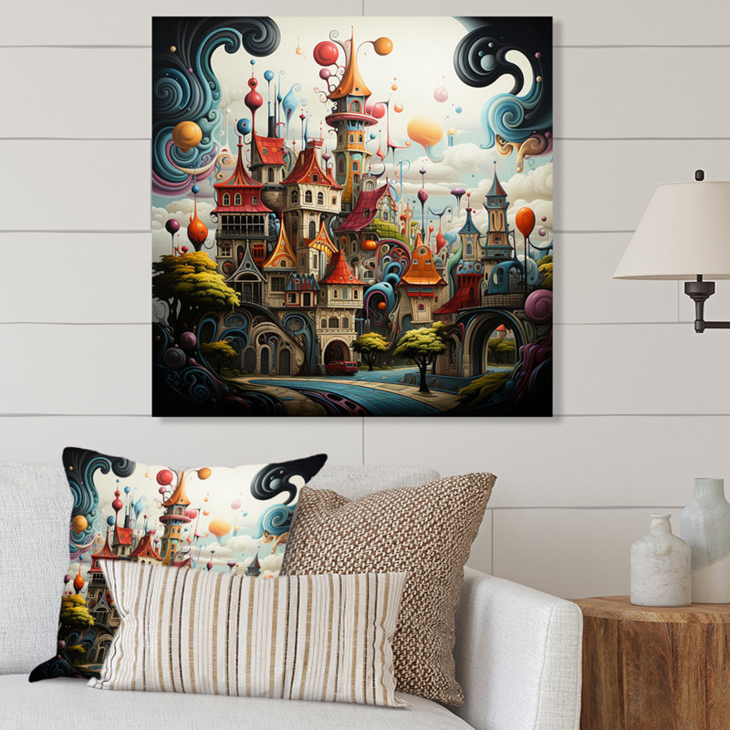 Dreamy Castle I - Châteaux, art mural en métal, salon, H 16 po x l 16 po x P 1 po