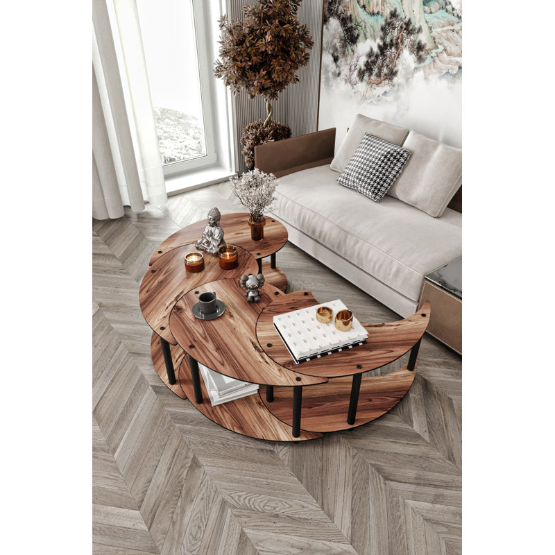 Ensemble de tables basses Modernes (2 pièces), finition noyer, 27,6 po x 15,0 po x 27,6 po | 100% panneau de fibres à densité moyenne avec pieds en kraft comprimé | Conception géométrique, élégante et fonctionnelle pour les espaces de salon et de détente
