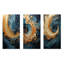Golden Sapphire Surge - ensemble de 3 reproductions d'art en métal à spirales abstraites-735450054