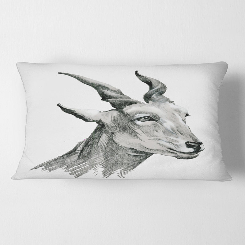 Portrait monochrome de la chèvre I, housse de coussin rectangulaire et insert