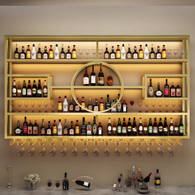 Light Luxury Wall Mounted Wine Rack, Gold, 51.1" H x 98.4" W x 7.8" D
