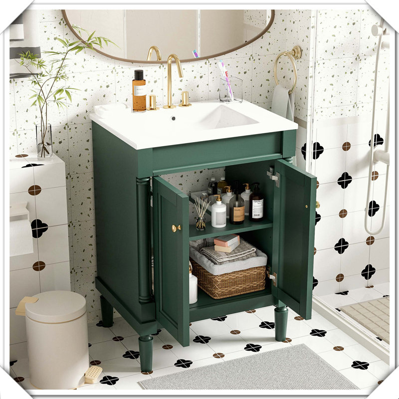 Meuble-lavabo moderne simple avec tablettes de rangement, Vert