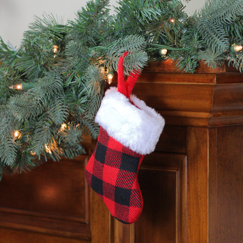 Red and Black Plaid Christmas Stocking with White Faux Fur Cuff