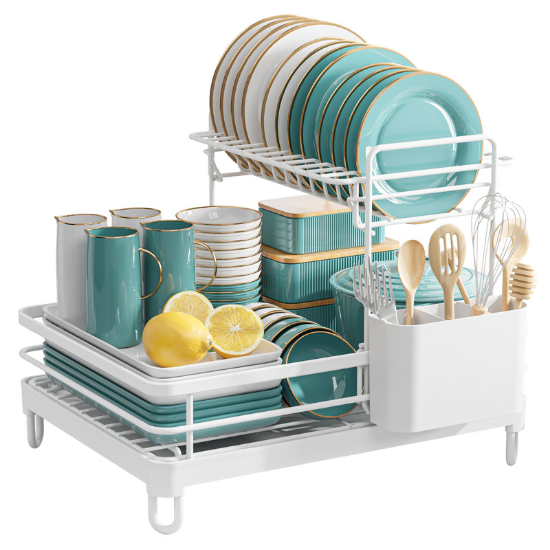 Dish Drying Rack - X-Large Stainless Steel Dish Rack for Kitchen Counter, 2-Tier Kitchen Organizers and Storage for Dishes, Bowls, Cutlery, White