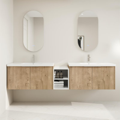 84" Wall-Mounted Double Bathroom Vanity Set