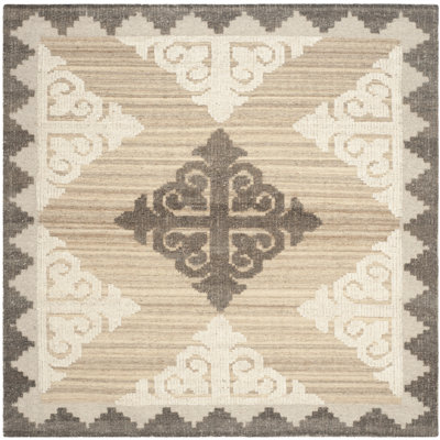 Alimatou Hand Knotted Wool/Cotton Southwestern Rug in Brown/Charcoal
