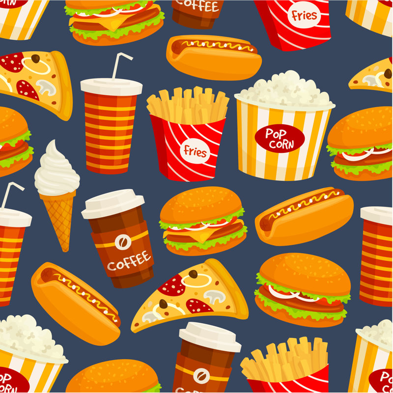 Fast Food Snacks And Drinks Seamless Pattern - Wrapped Canvas Print, 76cm H x 76cm W x 3.8cm D