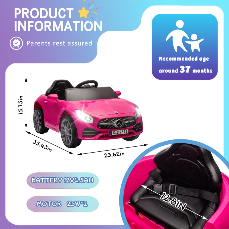 Voiture électrique 12 V pour enfants avec télécommande, Power Wheels pour filles et garçons, Rose