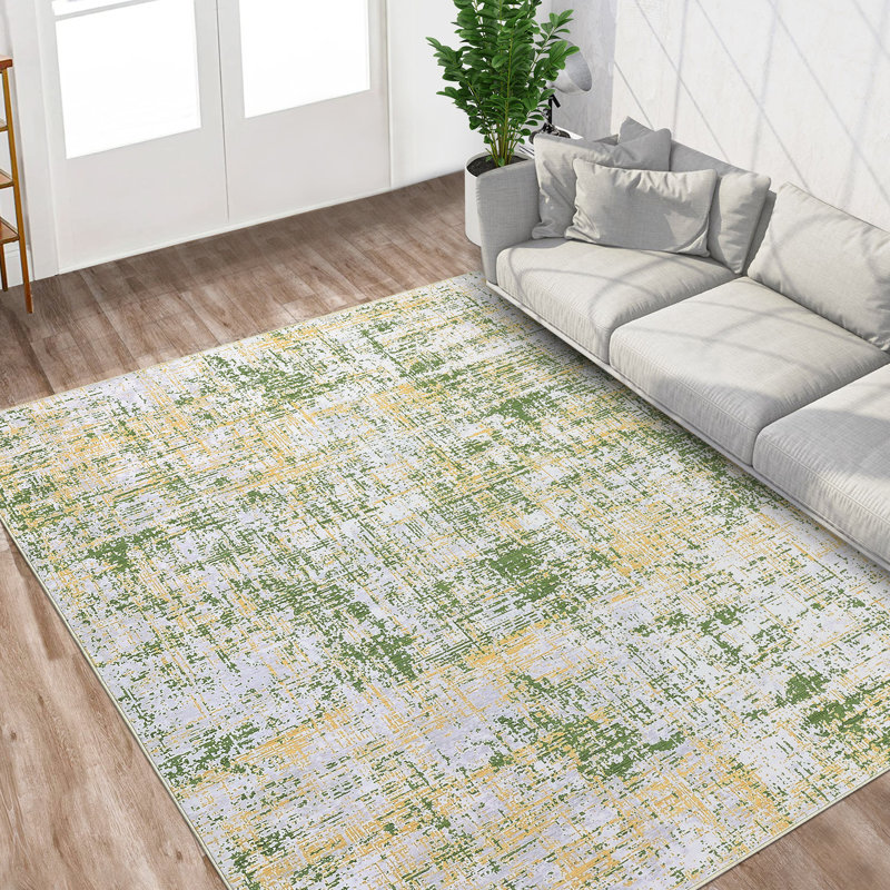 Abstract Machine Washable Area Rug Low Pile Non Slip Modern Rug Foldable Stain Resistant Carpet for Living Room Bedroom Indoor Ultra Thin Mat