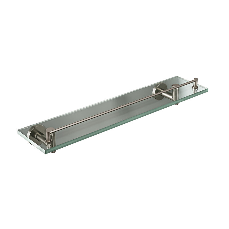 Summit Wall-Mounted Glass Shelf - Brushed Nickel, Premium Brass Construction, Installation Hardware Included, Brushed Nickel