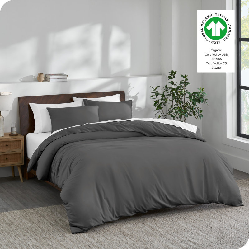 Full/Queen Gray Organic Cotton Jersey Duvet Cover Set