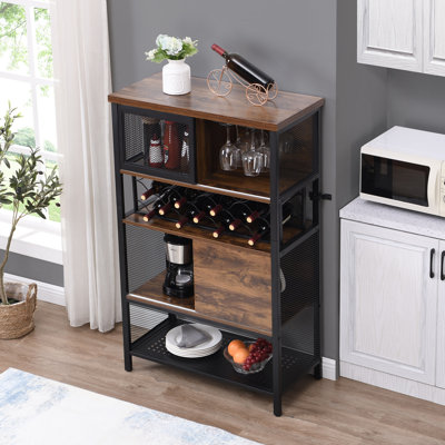Meuble de rangement autoportant avec support à vin et verres à vin Industrial