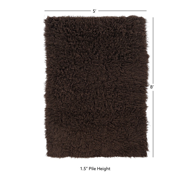 Tapis brun foncé en laine Alamin fait à la main Flokati, null